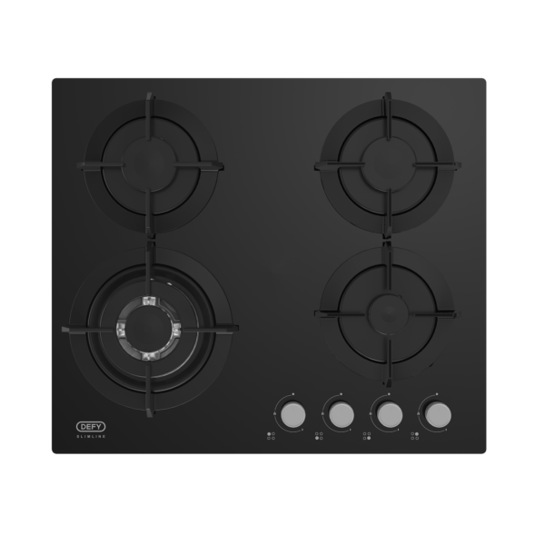 Defy DHG604 600mm Black Slimline Gas On Glass Hob