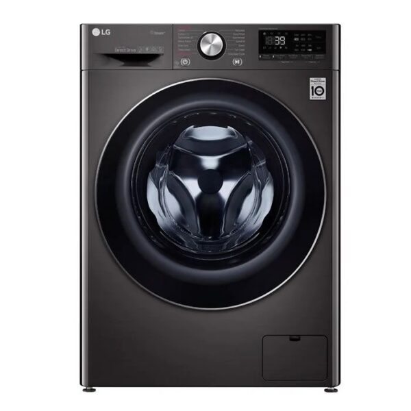 LG F4V9BWP2E 12kg Direct Drive Front Loader Washing Machine, Black Steel