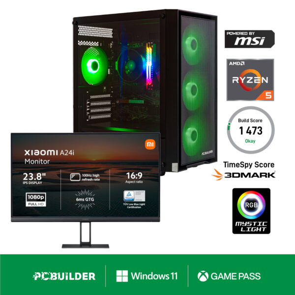 PCBuilder Ryzen 5 5600GT DEFENDER Windows 11 Gaming PC + Monitor Bundle