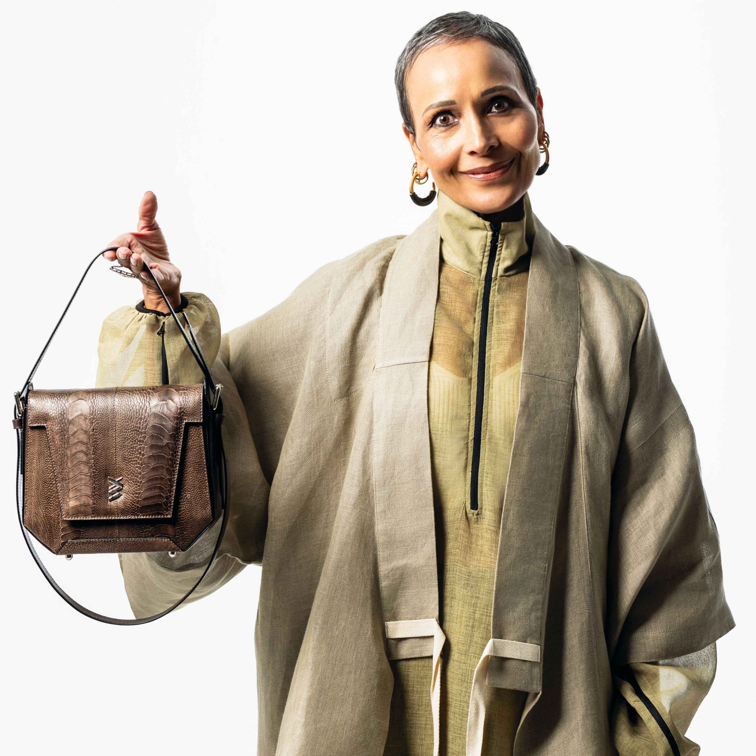 Afra Yasmin x Winklmayr Dark Brown Ostrich Leg Leather Shoulder Bag view 2