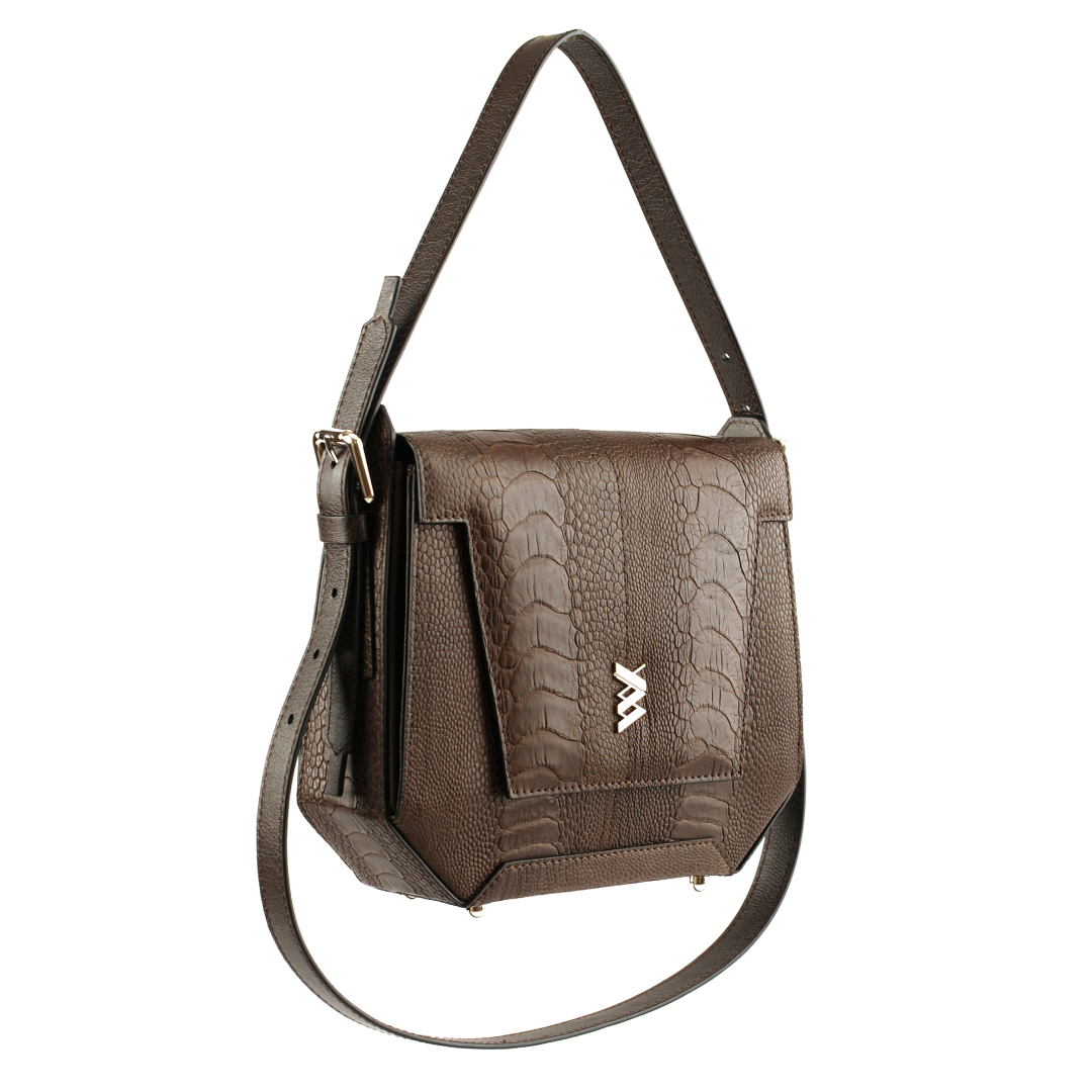 Afra Yasmin x Winklmayr Dark Brown Ostrich Leg Leather Shoulder Bag view 3