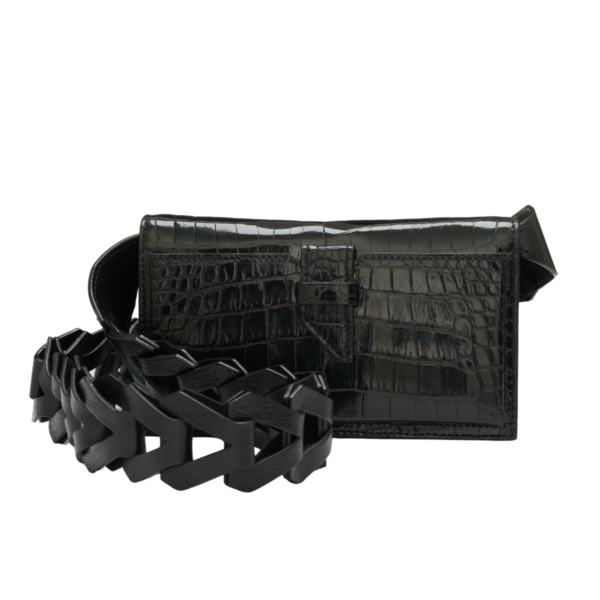Winklmayr Georgia Black Nile Crocodile Leather Clutch Bag with Link Strap