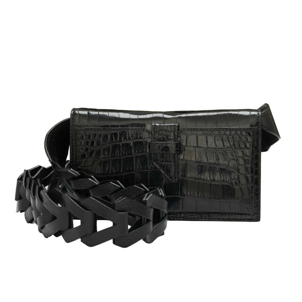 Winklmayr Georgia Black Nile Crocodile Leather Clutch Bag with Link Strap