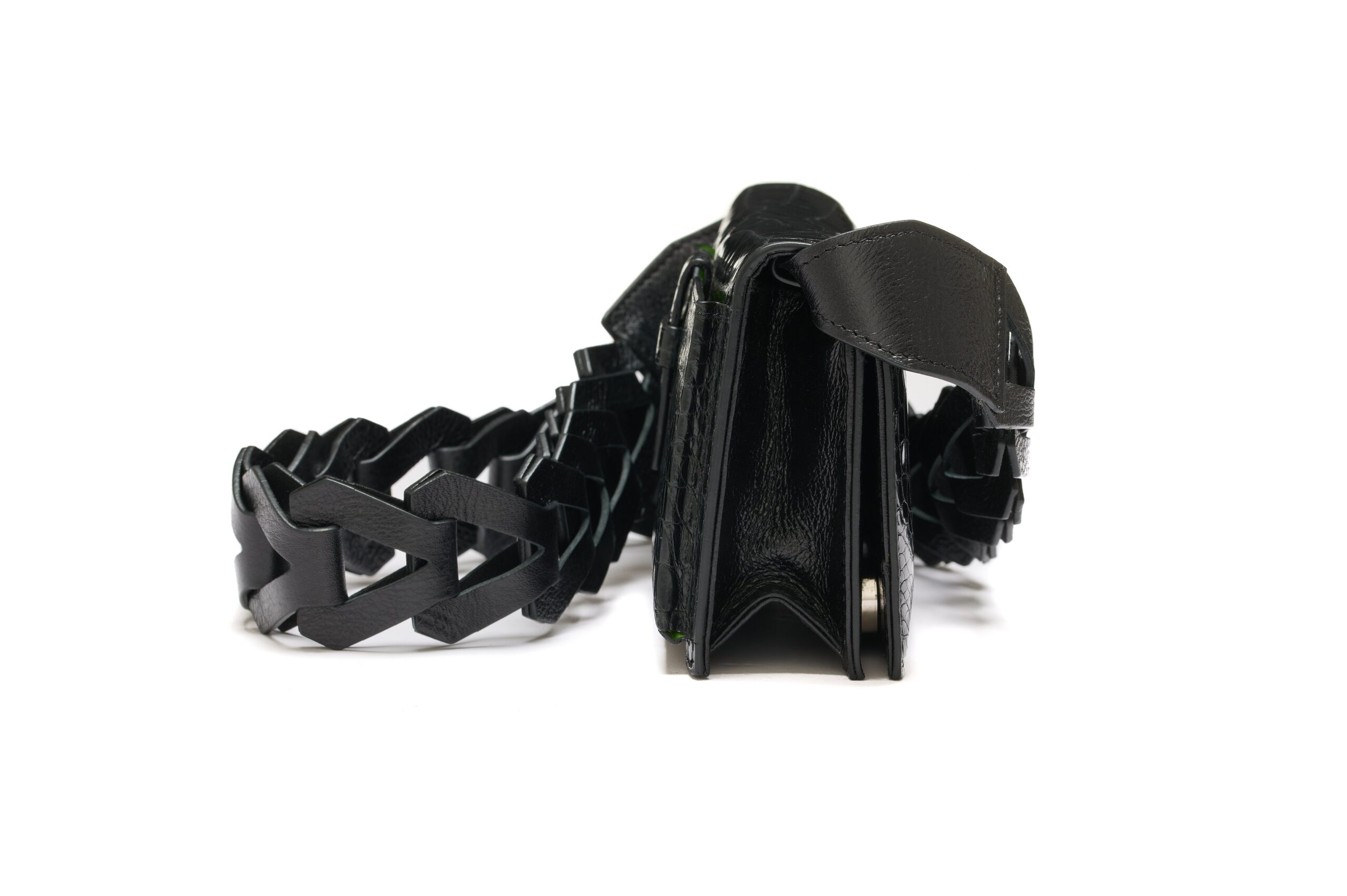 Winklmayr Georgia Black Nile Crocodile Leather Clutch Bag with Link Strap view 4