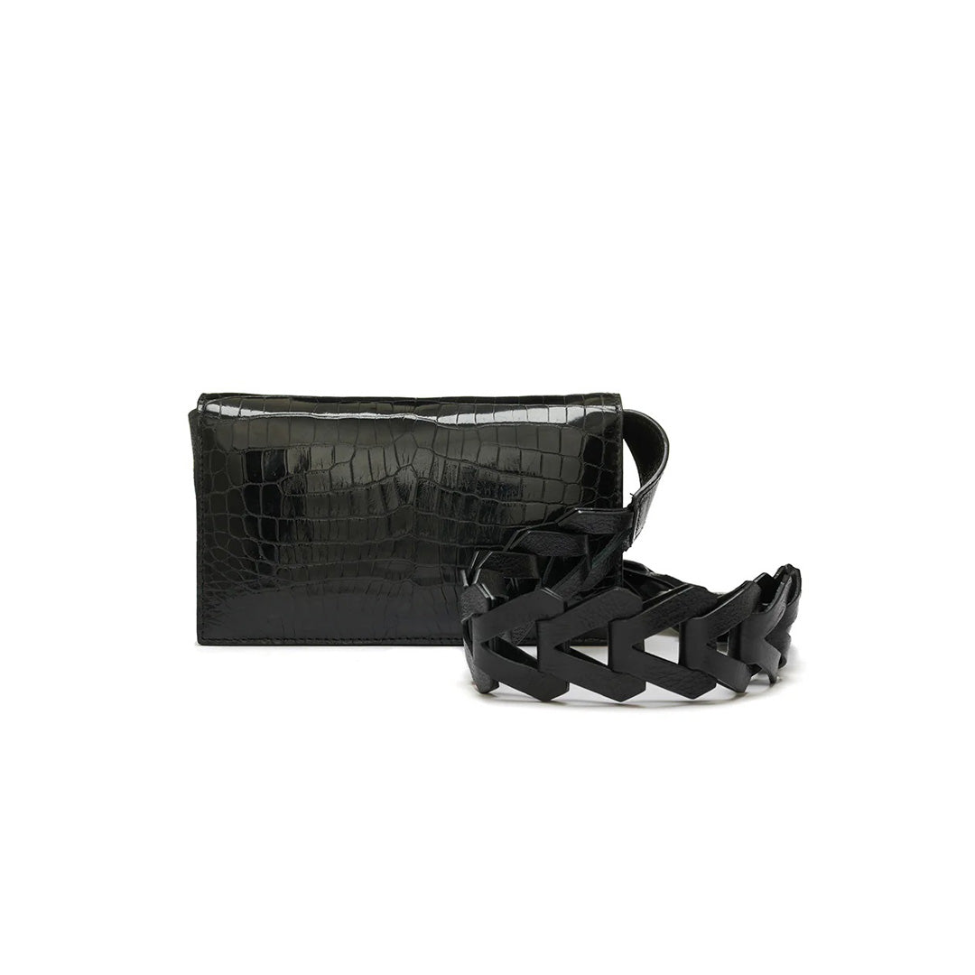 Winklmayr Georgia Black Nile Crocodile Leather Clutch Bag with Link Strap view 3